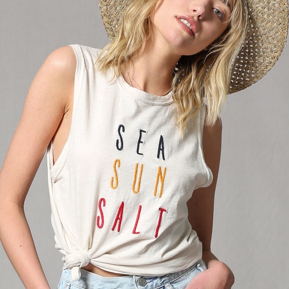 Sea Sun Salt Embroidered Graphic Tee | Cotton Tank - Picture 2 of 7